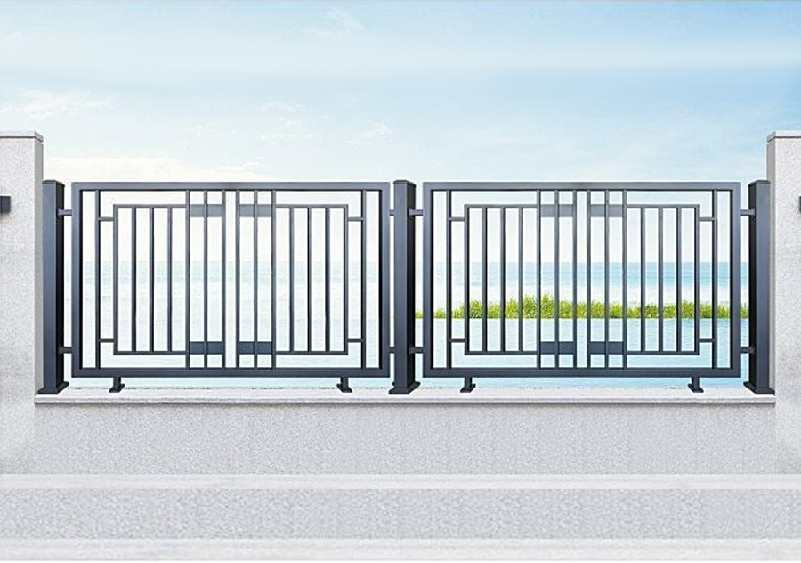 Valla de aluminio con patrón geométrico para villa moderna